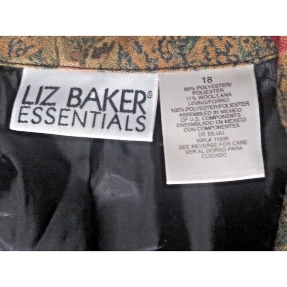 VTG Womens Floral Blazer Jacket Sz 18 poly-wool blend Liz Baker green burgundy - Picture 8 of 10